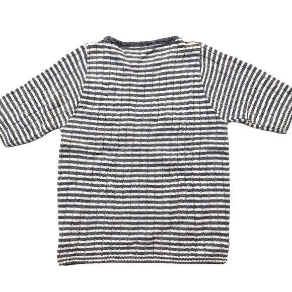 Vintage 1940s-1950s White Grey Stripe Short Sleeve Knit Crewneck Sweater Top - Picture 5 of 7